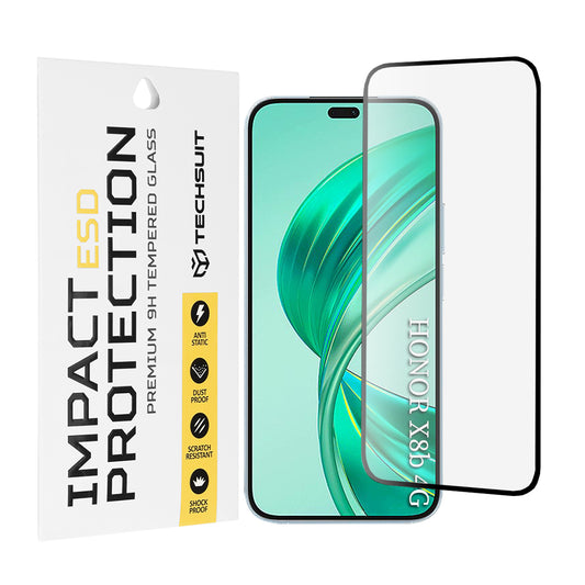 Techsuit képernyővédő fólia Honor 400 Lite / X8c / X8b készülékekhez, edzett üveg, teljes ragasztó, fekete