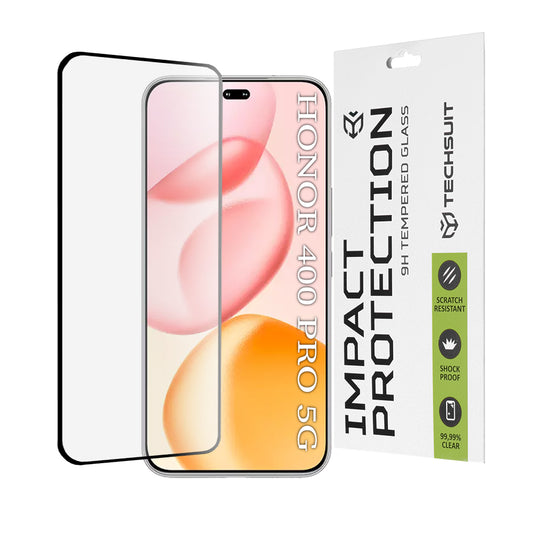 Techsuit képernyővédő fólia Honor 400 Pro-hoz, edzett üveg, teljes ragasztó, 111D, fekete