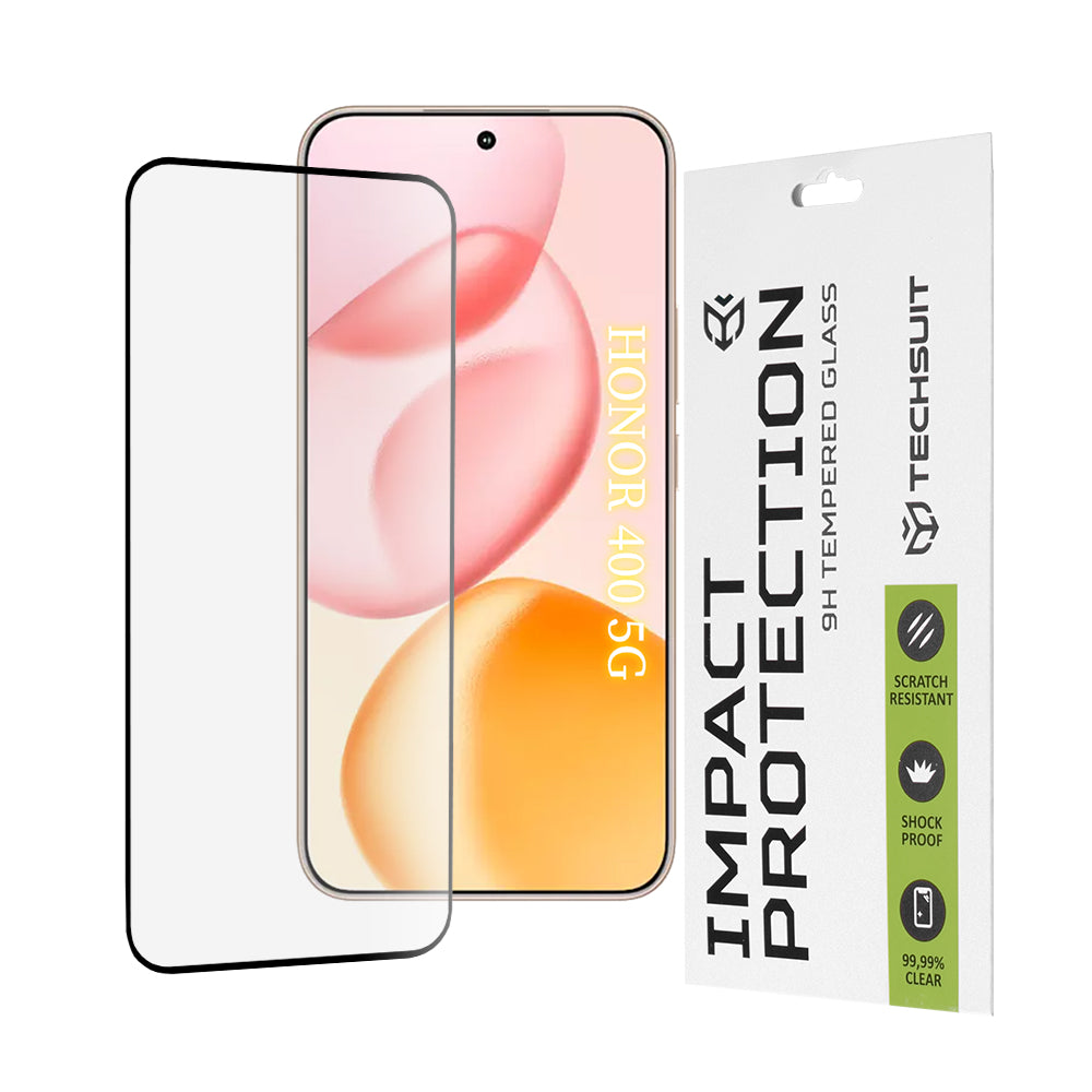 Techsuit képernyővédő fólia Honor 400-hoz, edzett üveg, teljes ragasztó, 111D, fekete