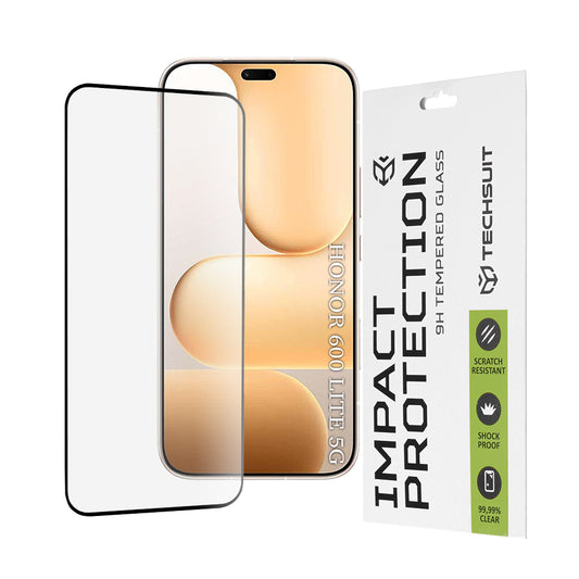 Techsuit képernyővédő fólia Honor 600 Lite készülékhez, Edzett üveg, Teljes ragasztás, 111D, Fekete