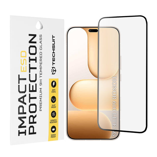 Techsuit védőfólia Honor 600 Lite készülékhez, Edzett üveg, Teljes ragasztás, Fekete