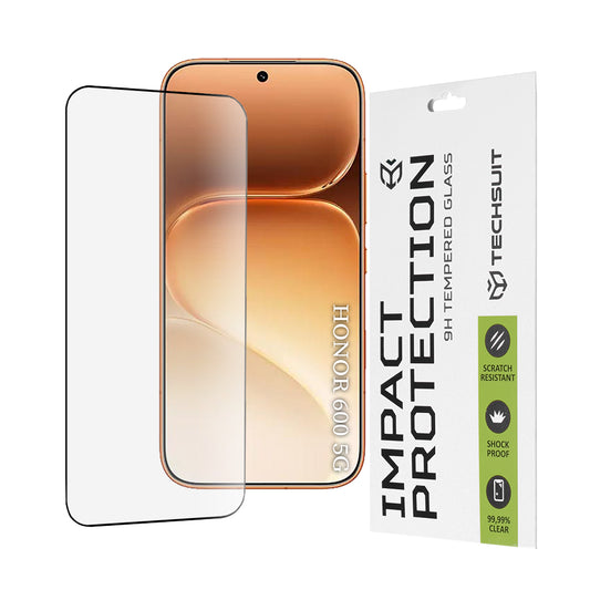 Techsuit képernyővédő fólia Honor 600 Pro / 600 készülékhez, edzett üveg, teljes ragasztó, 111D, fekete