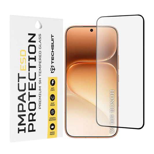 Techsuit képernyővédő fólia Honor 600 Pro / 600 készülékhez, edzett üveg, teljes ragasztó, fekete