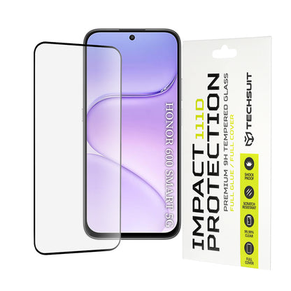 Techsuit képernyővédő fólia Honor 600 Smart készülékhez, edzett üveg, teljes ragasztó, 111D, fekete