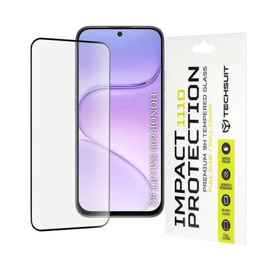 Techsuit Screen Protector Film for Honor 600 Smart, Tempered Glass, Full Glue, 111D, Black