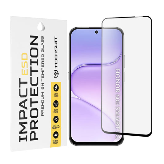 Techsuit képernyővédő fólia Honor 600 Smart készülékhez, edzett üveg, teljes ragasztó, fekete