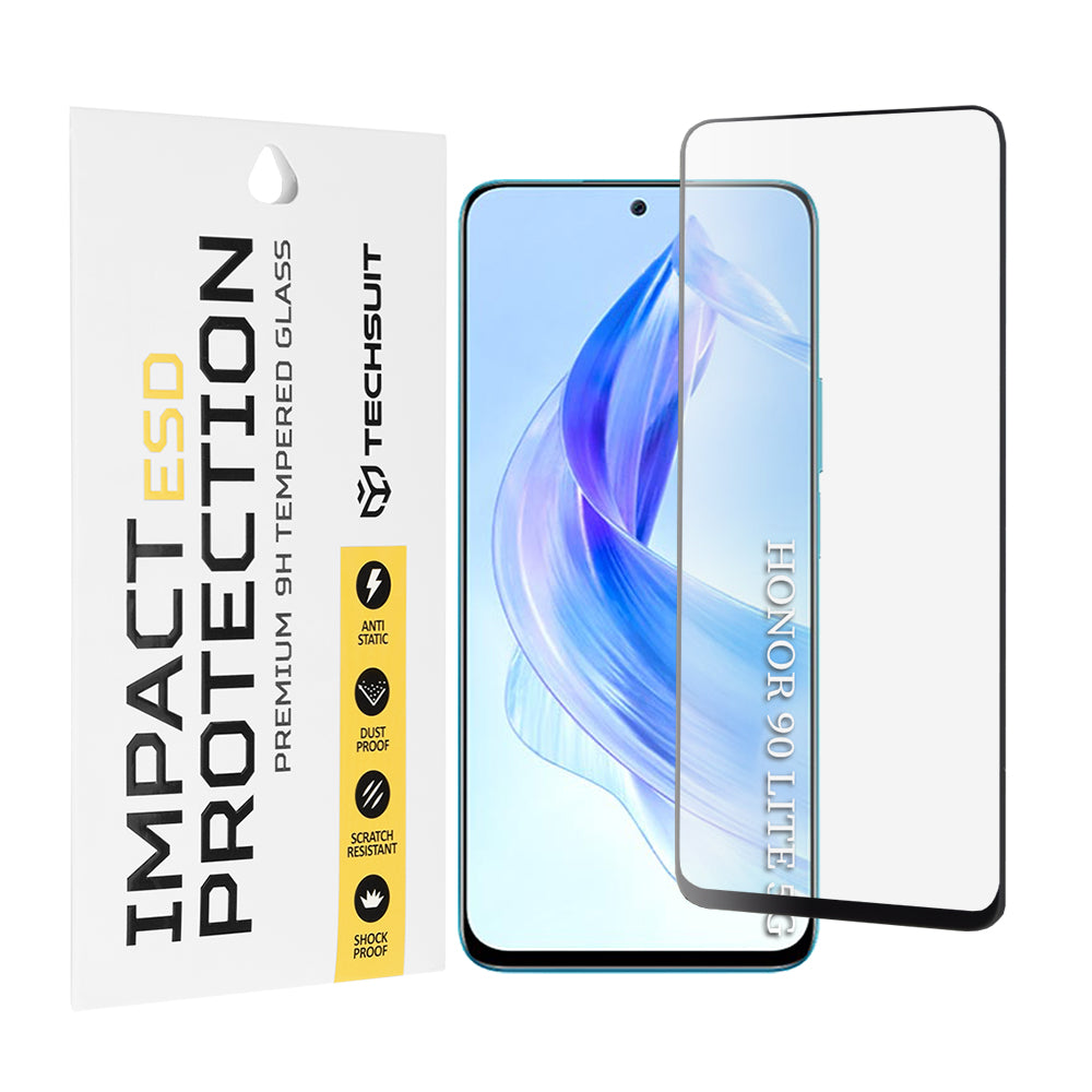 Techsuit Screen Protector Film for Honor 90 Lite, Tempered Glass, Full Glue, Black
