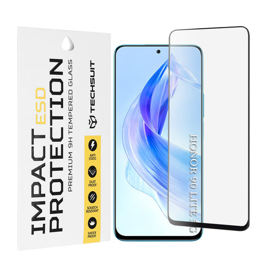 Techsuit képernyővédő fólia Honor 90 Lite-hoz, edzett üveg, teljes ragasztó, fekete