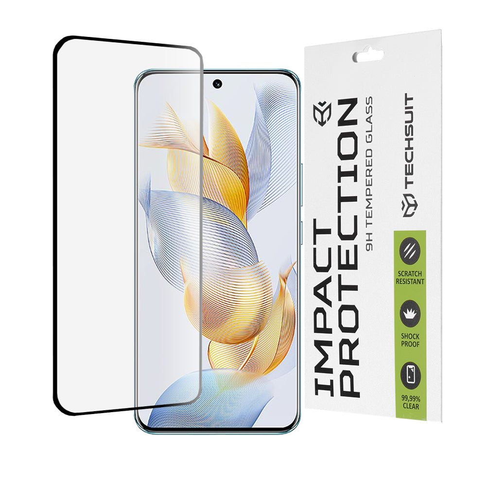 Techsuit képernyővédő fólia Honor 90-hez, edzett üveg, teljes ragasztó, 111D, fekete