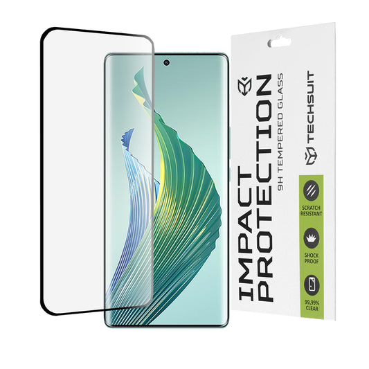 Techsuit képernyővédő fólia Honor Magic5 Lite készülékhez, edzett üveg, teljes ragasztó, 111D, fekete