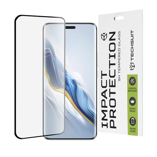 Techsuit képernyővédő fólia Honor Magic6 Pro-hoz, edzett üveg, teljes ragasztó, 111D, fekete