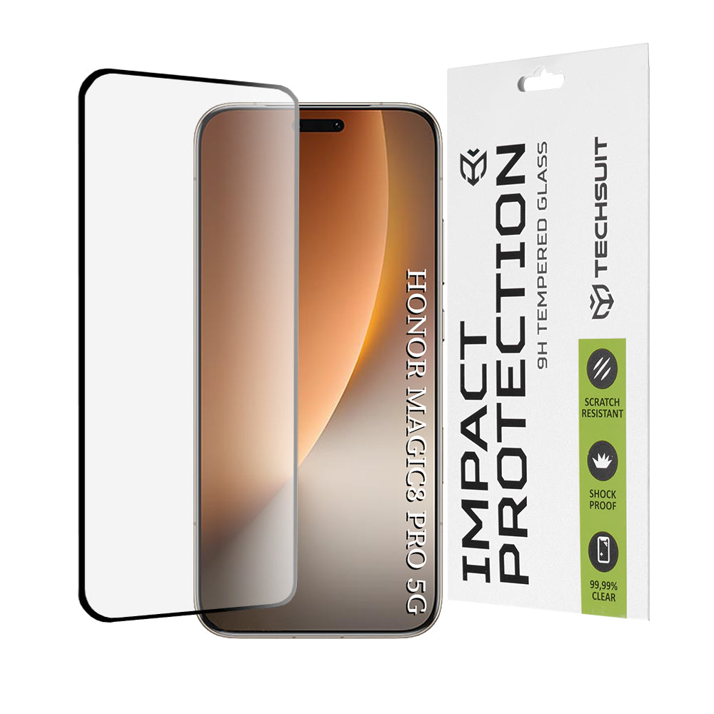 Techsuit védőfólia Honor Magic8 Pro-hoz, Edzett üveg, Teljes ragasztás, 111D, Fekete