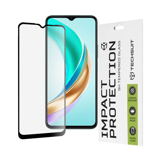 Techsuit képernyővédő fólia Honor X6b-hez, edzett üveg, teljes ragasztó, 111D, fekete