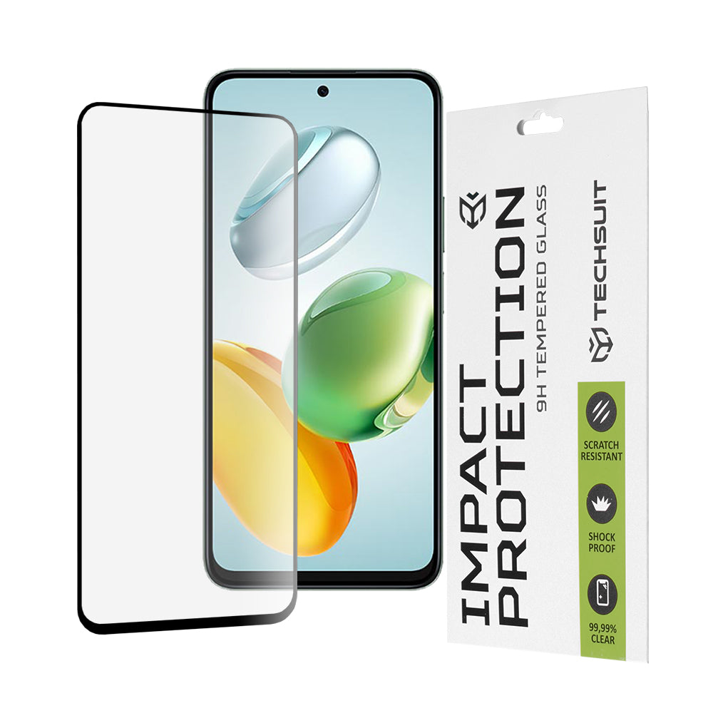 Techsuit képernyővédő fólia Honor X7c / 200 Smart készülékhez, edzett üveg, teljes ragasztó, 111D, fekete