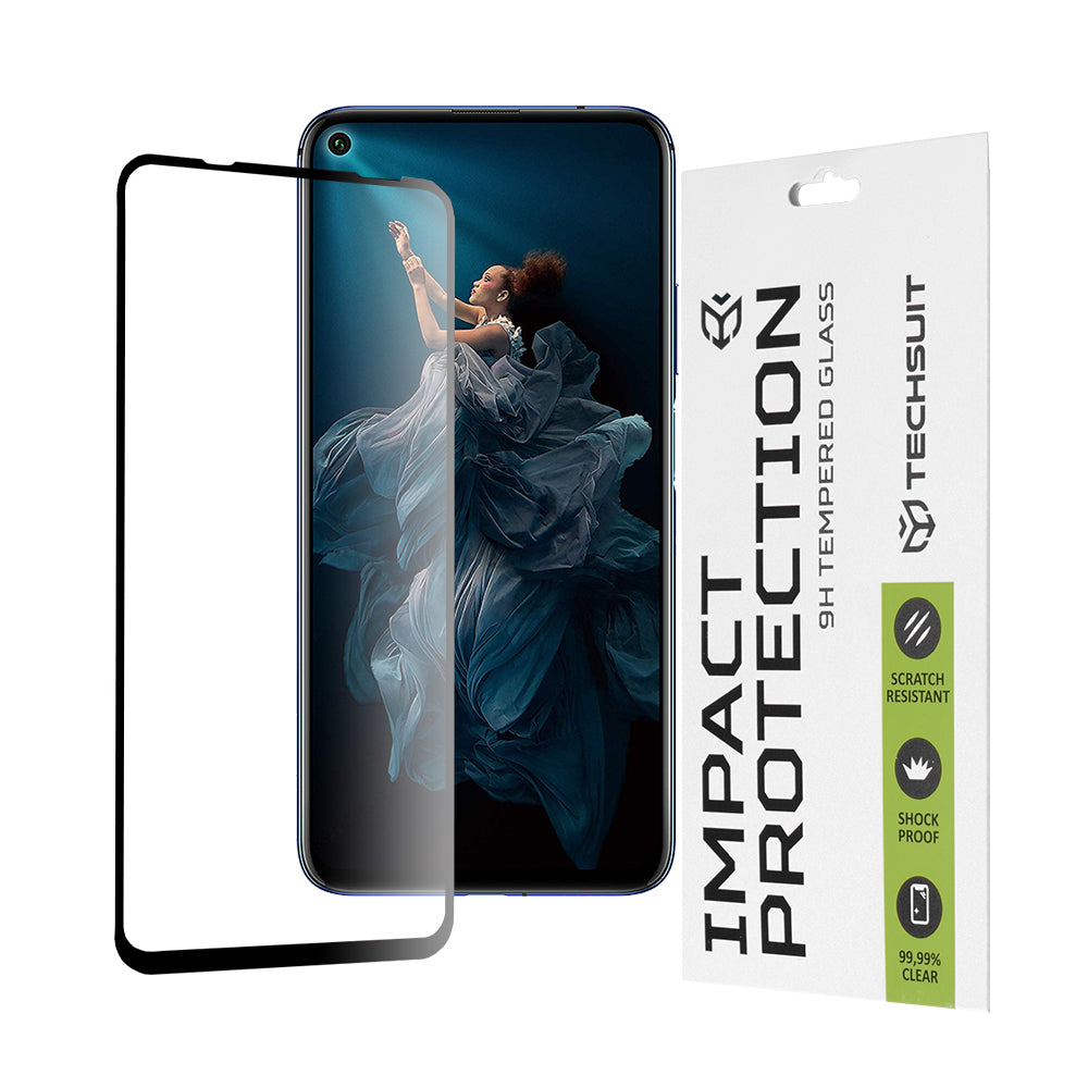 Techsuit képernyővédő fólia Huawei Mate 30 Lite / nova 5T / Honor 20 / 20 Pro készülékekhez, edzett üveg, teljes ragasztó, 111D, fekete