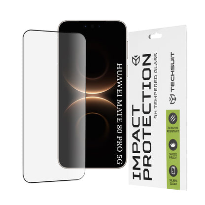 Techsuit képernyővédő fólia Huawei Mate 80 Pro-hoz, Edzett üveg, Teljes ragasztás, 111D, Fekete