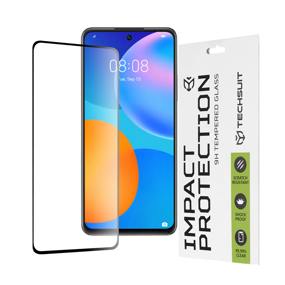 Techsuit képernyővédő fólia Huawei P smart 2021-hez, edzett üveg, teljes ragasztó, 111D, fekete