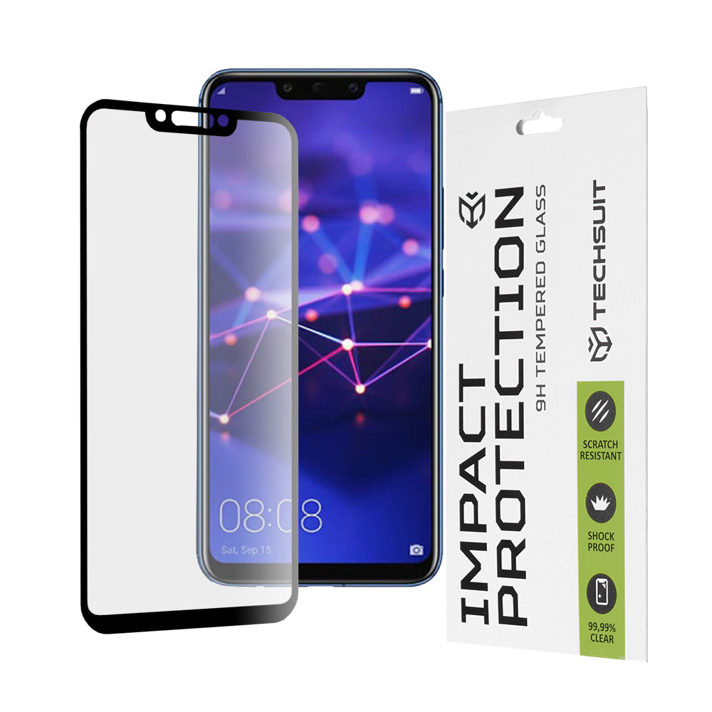 Techsuit képernyővédő fólia Huawei P Smart+ 2019 / Mate 20 Lite / nova 3 / nova 3i készülékekhez, Edzett üveg, Teljes ragasztó, 111D, Fekete