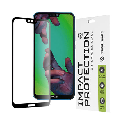 Techsuit képernyővédő fólia Huawei P20 Lite-hoz, edzett üveg, teljes ragasztó, 111D, fekete