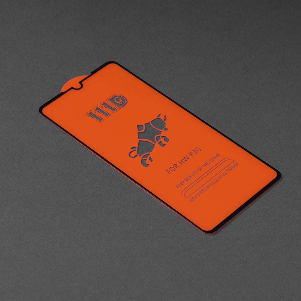 Techsuit képernyővédő fólia Huawei P30-hoz, edzett üveg, teljes ragasztó, 111D, fekete