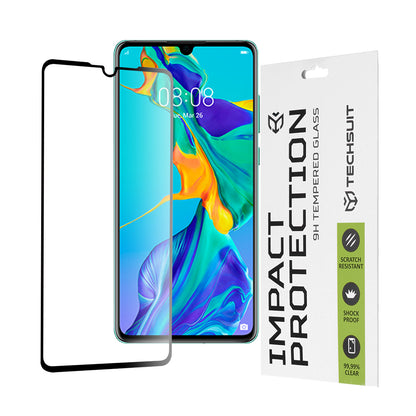 Techsuit képernyővédő fólia Huawei P30-hoz, edzett üveg, teljes ragasztó, 111D, fekete
