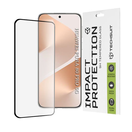 Techsuit képernyővédő fólia Huawei Pura 80 Pro-hoz, edzett üveg, teljes ragasztó, 111D, fekete