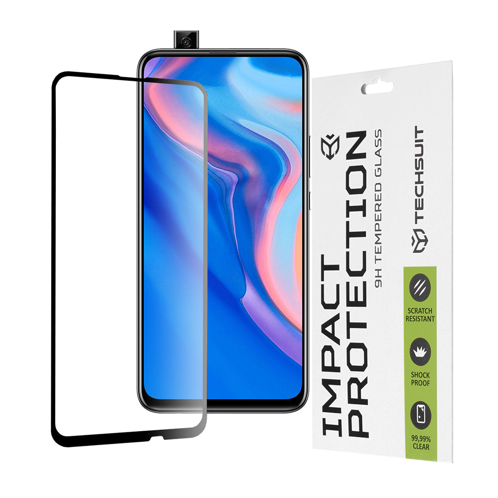 Techsuit képernyővédő fólia Huawei Y9 Prime (2019) / P Smart Z készülékhez, edzett üveg, teljes ragasztó, 111D, fekete