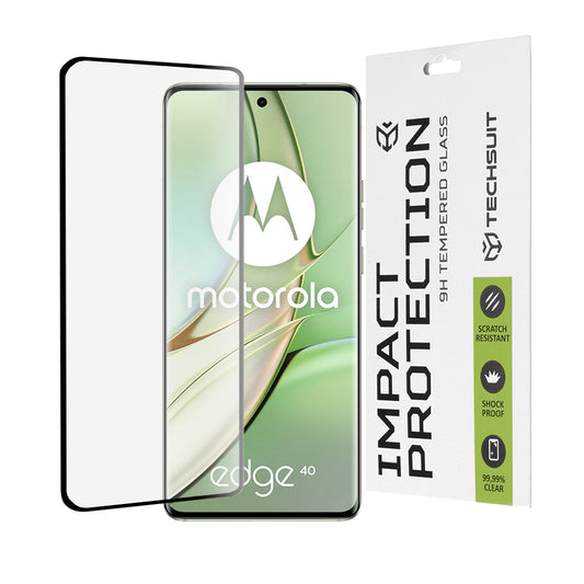 Techsuit képernyővédő fólia Motorola Edge (2023) / Edge 40 készülékhez, edzett üveg, teljes ragasztó, 111D, fekete