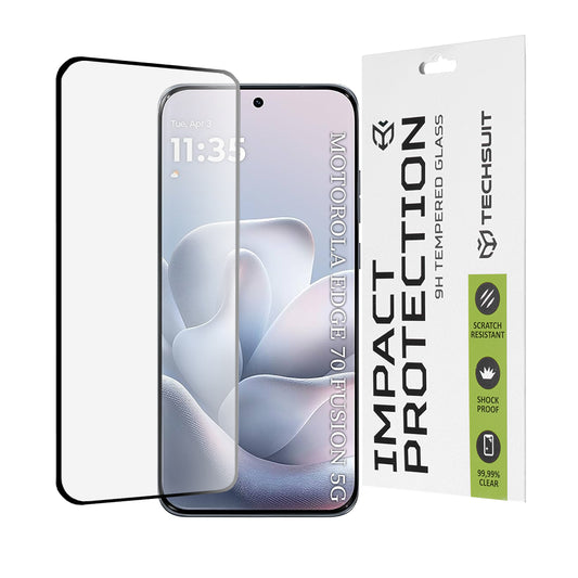 Techsuit képernyővédő fólia Motorola Edge 70 Fusion készülékhez, Edzett üveg, Teljes ragasztás, 111D, Fekete