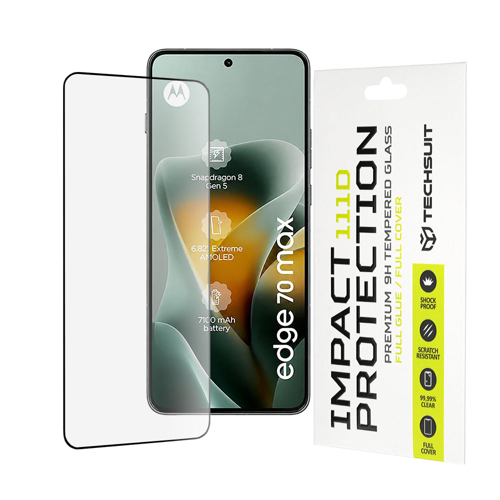 Techsuit képernyővédő fólia Motorola Edge 70 Max-hoz, edzett üveg, teljes ragasztó, 111D, fekete
