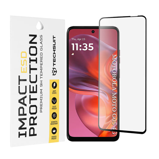 Techsuit képernyővédő fólia Motorola Moto E15 / G05 készülékhez, edzett üveg, teljes ragasztó, fekete