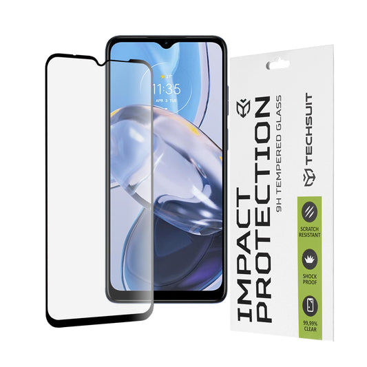 Techsuit képernyővédő fólia Motorola Moto E22i / E22 készülékhez, edzett üveg, teljes ragasztó, 111D, fekete