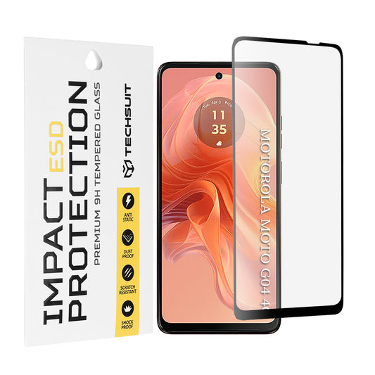 Techsuit képernyővédő fólia Motorola Moto G04s / E14 / G24 Power / G04 / G24 készülékekhez, edzett üveg, teljes ragasztó, fekete
