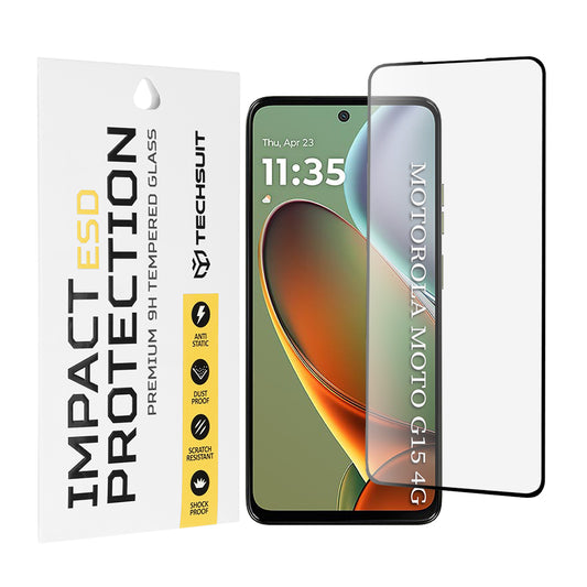 Techsuit képernyővédő fólia Motorola Moto G15 / G15 Power készülékhez, edzett üveg, teljes ragasztó, fekete