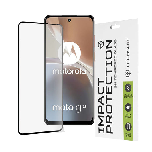 Techsuit képernyővédő fólia Motorola Moto G32-hez, edzett üveg, teljes ragasztó, 111D, fekete