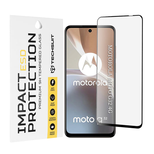 Techsuit képernyővédő fólia Motorola Moto G32-hez, edzett üveg, teljes ragasztó, fekete
