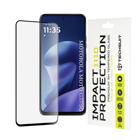 Techsuit képernyővédő fólia Motorola Moto G47 / G37 Power / G37 készülékhez, edzett üveg, teljes ragasztó, 111D, fekete
