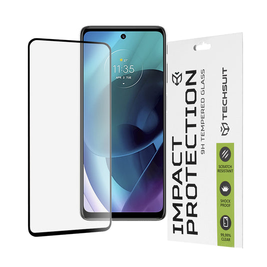 Techsuit képernyővédő fólia Motorola Moto G51 5G-hez, edzett üveg, teljes ragasztó, 111D, fekete
