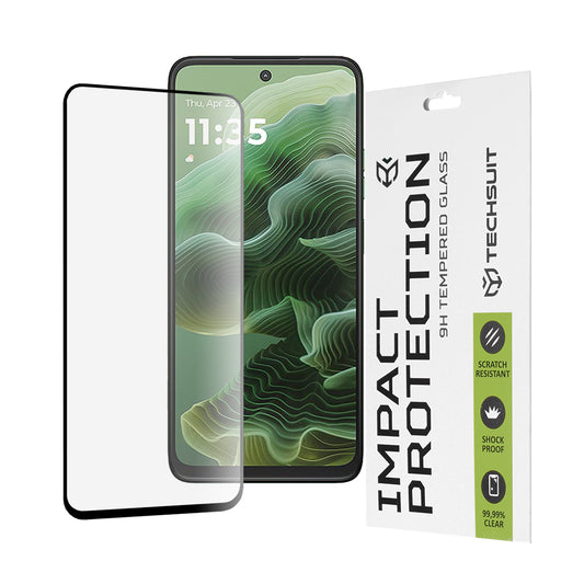 Techsuit képernyővédő fólia Motorola Moto G56 / G35 készülékhez, edzett üveg, teljes ragasztó, 111D, fekete