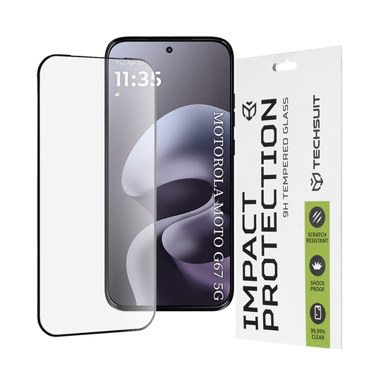 Techsuit képernyővédő fólia Motorola Moto G77 / G67 készülékhez, Edzett üveg, Teljes ragasztás, 111D, Fekete