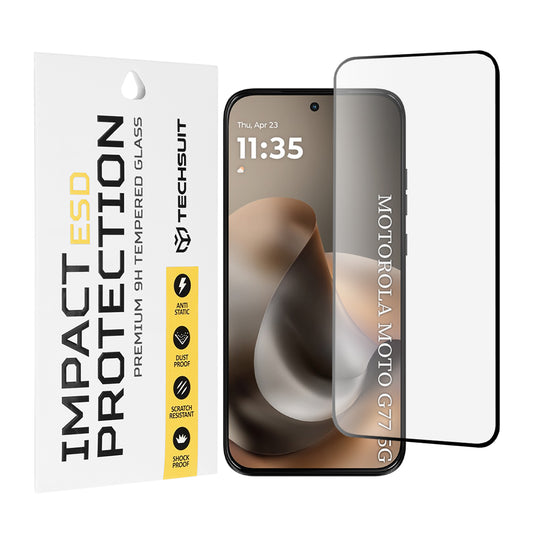 Techsuit képernyővédő fólia Motorola Moto G77 / G67 készülékhez, edzett üveg, teljes ragasztó, fekete
