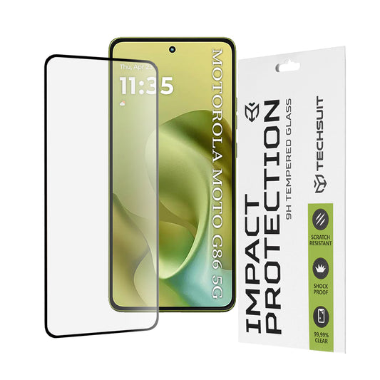 Techsuit képernyővédő fólia Motorola Moto G86-hoz, edzett üveg, teljes ragasztó, 111D, fekete
