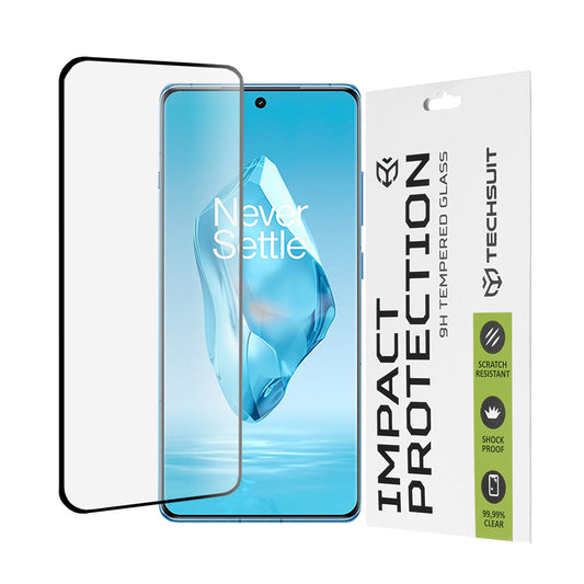 Techsuit képernyővédő fólia OnePlus 12R-hez, edzett üveg, teljes ragasztó, 111D, fekete