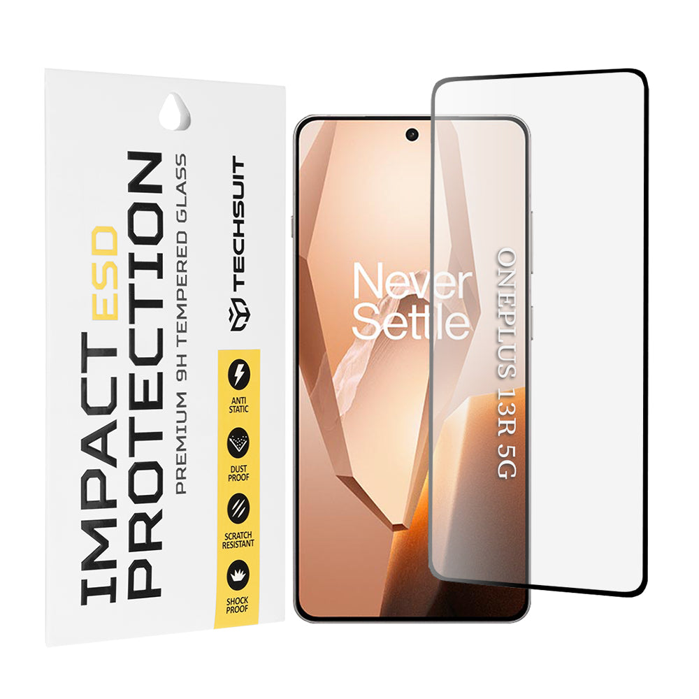 Techsuit Screen Protector Film for OnePlus 13R, Tempered Glass, Full Glue, Black
