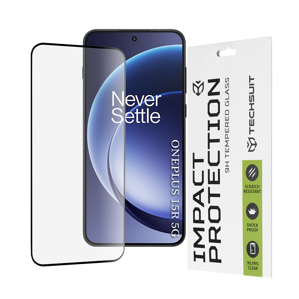 Techsuit képernyővédő fólia OnePlus 15R-hez, Edzett üveg, Teljes ragasztás, 111D, Fekete