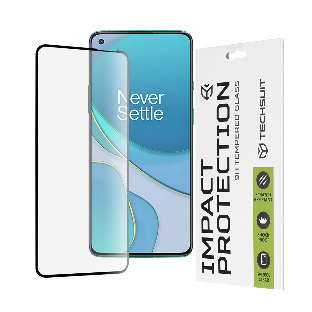Techsuit képernyővédő fólia OnePlus 8T-hez, edzett üveg, teljes ragasztó, 111D, fekete