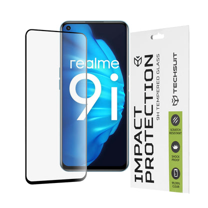 Techsuit képernyővédő fólia OnePlus Nord CE 2 Lite 5G / Realme Narzo 50 / 9 5G / 9i / 9 Pro készülékekhez, edzett üveg, teljes ragasztó, 111D, fekete
