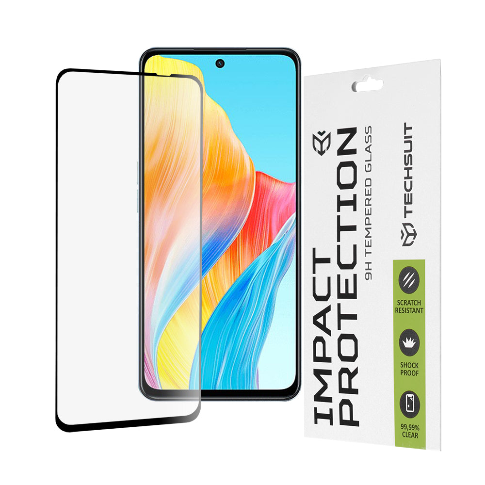 Techsuit képernyővédő fólia OnePlus Nord N30 SE / Oppo A79 / A98 / A58 4G készülékekhez, edzett üveg, teljes ragasztó, 111D, fekete