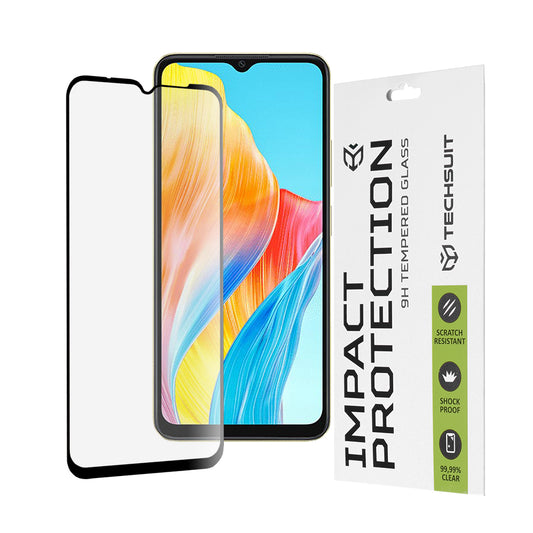 Techsuit képernyővédő fólia Oppo A18 / A38 készülékhez, edzett üveg, teljes ragasztó, 111D, fekete