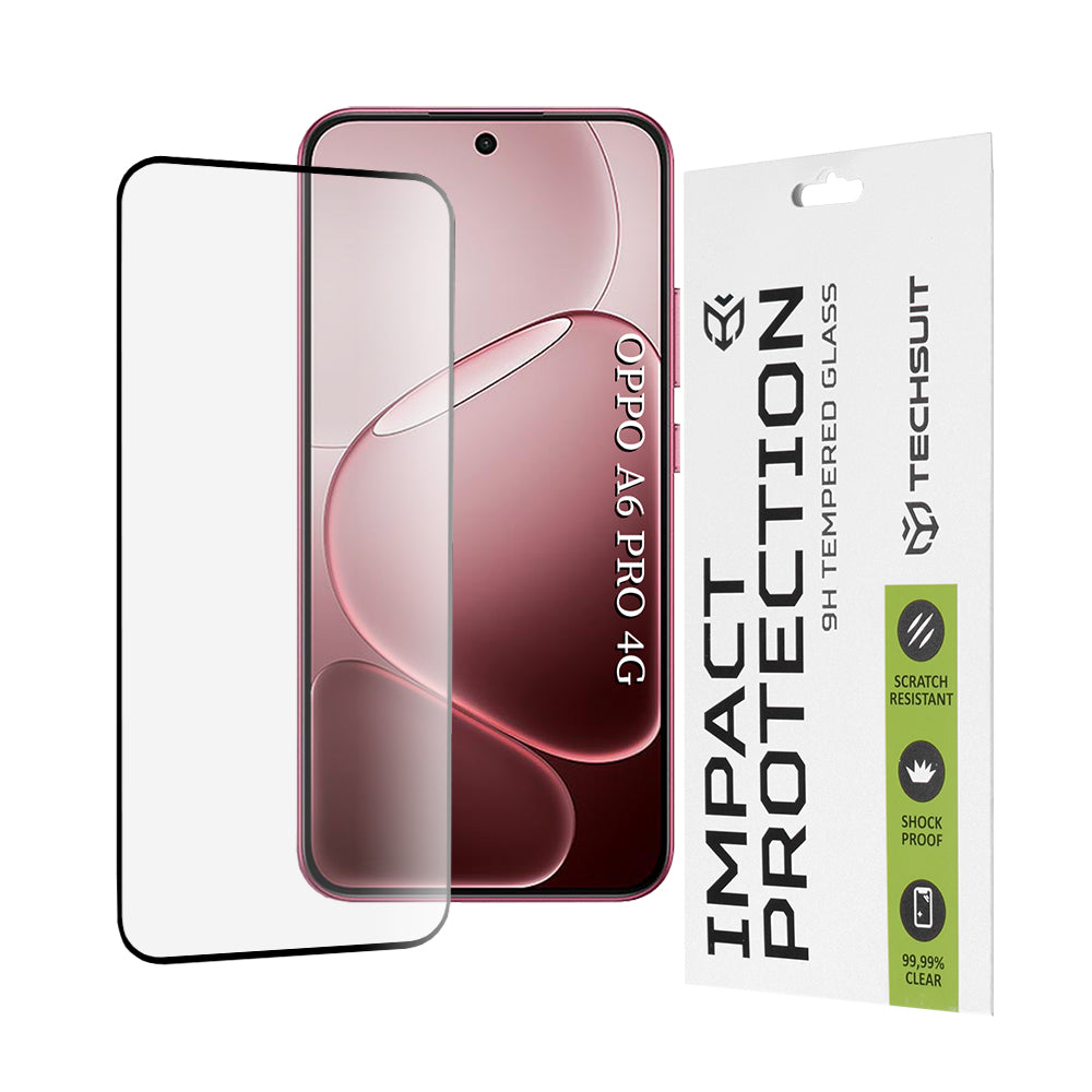 Techsuit képernyővédő fólia Oppo A6 Pro 5G / A6 Pro 4G készülékhez, Edzett üveg, Teljes ragasztás, 111D, Fekete